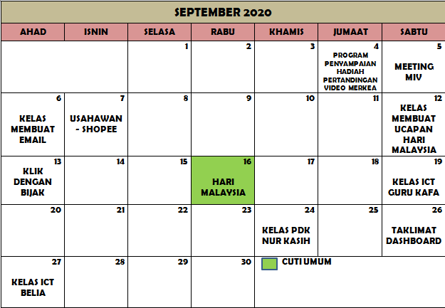 Jadual Aktiviti Sept 2020